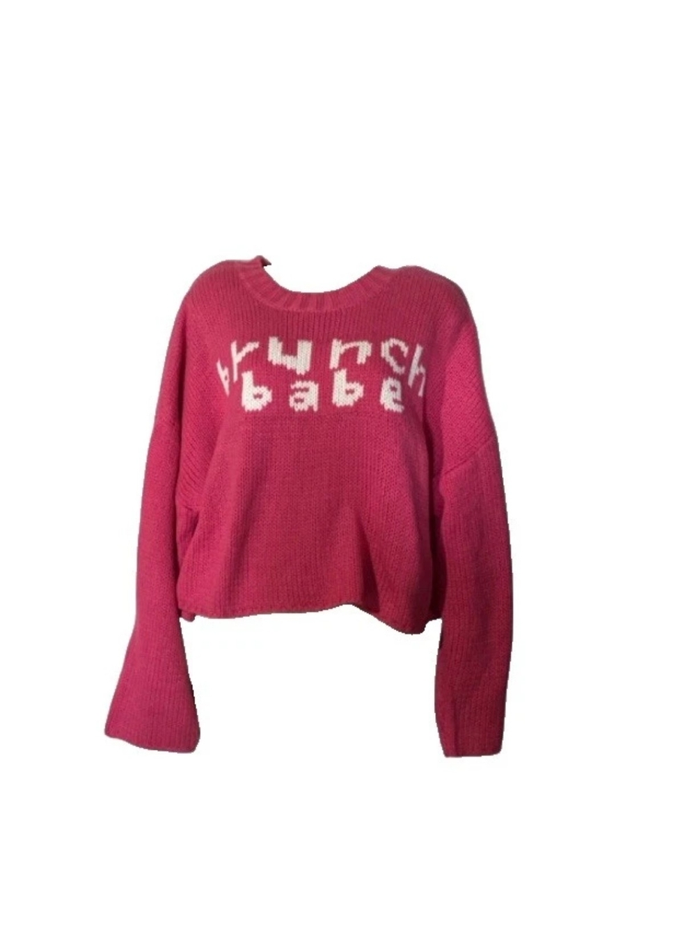 Women's Hot Pink 'Brunch Babe' Crewneck Knit Sweater